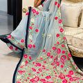 Sky Blue Georgette Phulkari Saree with Intricate Handwork and Embroidered Blouse