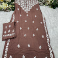 Brown Lucknow Chikankari Strappy Kurti and Pant Co-ord Set (Limited Stock)