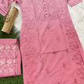 Dusty Pink Cotton Chikankari Hand Work Kurta Pant Suits
