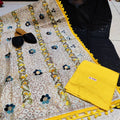 Black Yellow 4-Piece Punjabi Kurta Salwar Suit with Phulkari Mirror Work Dupatta and Jutti