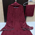 Maroon Elegant Lucknow Chikankari Handcrafted 3-Piece Rayon Kurti, Pallazo, and Dupatta Set