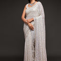 White Heavy Sequins Work Bridesmaid Saree with Blouse