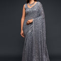 Grey Heavy Sequins Work Bridesmaid Saree with Blouse