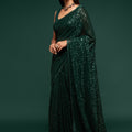 Dark Green Heavy Sequins Work Bridesmaid Saree with Blouse