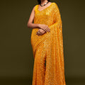 Yellow Heavy Sequins Work Bridesmaid Saree with Blouse