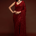 Red Heavy Sequins Work Bridesmaid Saree with Blouse