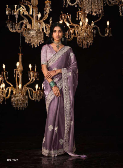 Lavender Shining Pure Crystal Silk Jimmy Choo Saree with Sequins & Zari