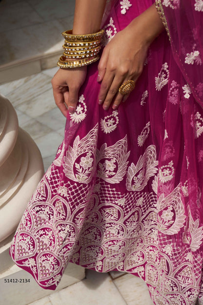 Pink Net Embroidered Wedding Lehenga Choli