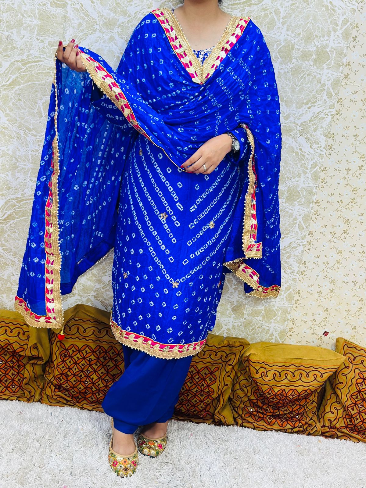 Blue Silk Bandhani Salwar Kameez with Dupatta