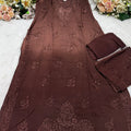 Brown Lucknow Chikankari Noodle Strap Kurta + Pant 3-Piece Set