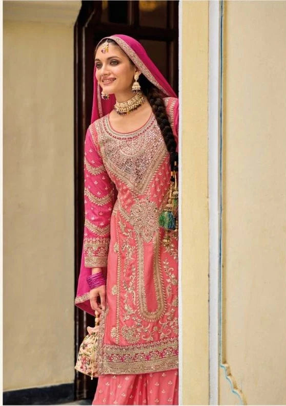 Blush Pink Chinon Silk Embroidered Palazzo Salwar Kameez Dupatta