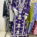 Purple Lucknow Chikankari Long Kurta with Heavy Chikankari Work & Pallazo Set