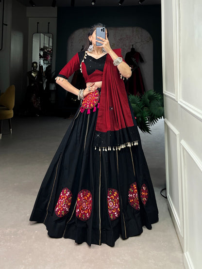 Best-Selling Black Cotton Navratri Garba Chaniya Choli with Gamthi Work (Limited Stock)