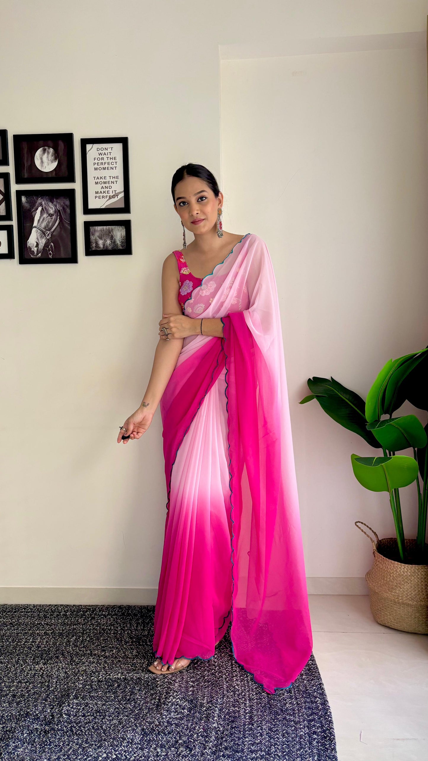 Pink Party Wear Fancy Dual Shaded Georgette Saree