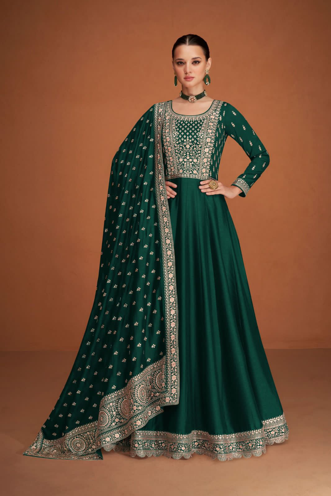 Green Heavy Designer Silk Embroidered Anarkali Suit – Traditional & Festive Special