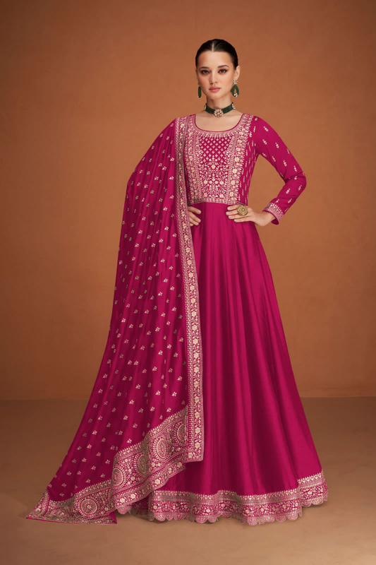 Rani Pink Heavy Designer Silk Embroidered Anarkali Suit – Traditional & Festive Special