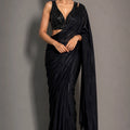 Black Sparkling Georgette Saree with Heavy Beads Work Blouse