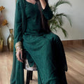 Eid Special Forest Green Elegant Viscose Lucknow Chikankari Handwork Ensemble (Latest)