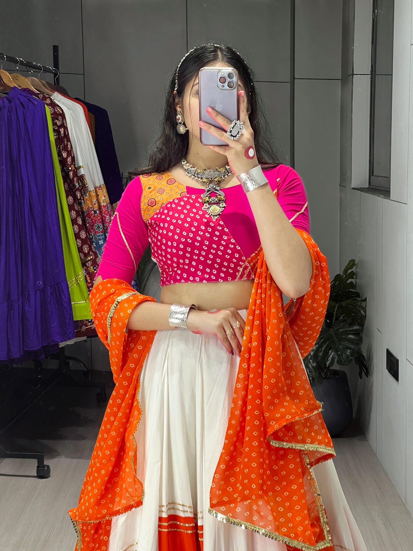 Traditional Gotta Patti Rayon Cotton Stitched Navratri Lehenga Choli Set