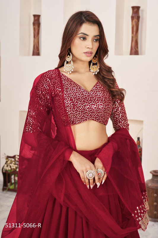 Maroon Double Layer Wedding Reception Bridesmaid Georgette Lehenga Choli