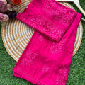 Rani Pink PLUS SIZE PREMIUM Lucknow Chikankari Handcrafted Rayon Kurti & Palazzo Set