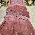Peach Color Vivid V Lace Chikankari Gharara 3-Piece Set