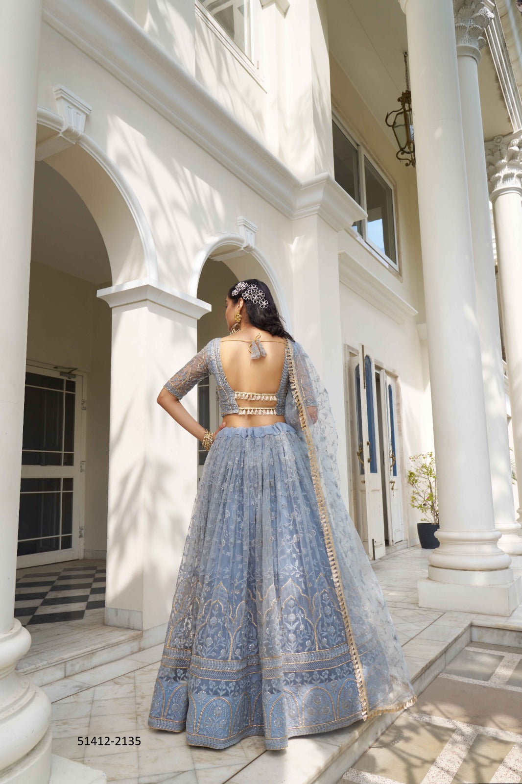 Light Blue Net Embroidered Bridesmaid , Party Wear Lehenga Choli