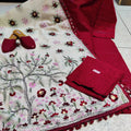Maroon 4-Piece Punjabi Kurta Salwar Suit with Phulkari Mirror Work Dupatta and Jutti