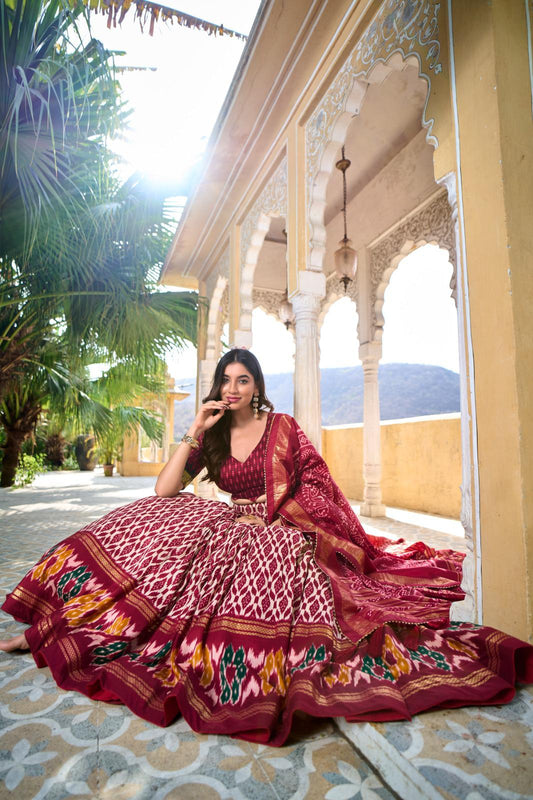 Maroon Opulent Tussar Silk Navratri Garba Lehenga Choli