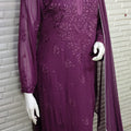 Wine Festive Collection: Lucknow Chikankari Pure Viscose 3D Kurti & 3-Piece Set