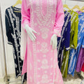 Pink Lucknow Chikankari Long Kurta with Heavy Chikankari Work & Pallazo Set