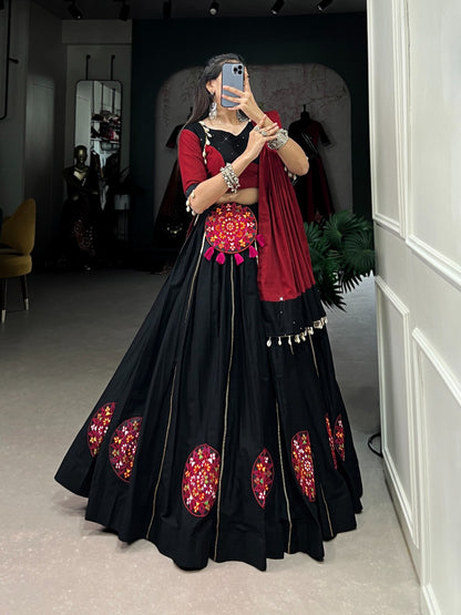 Best-Selling Black Cotton Navratri Garba Chaniya Choli with Gamthi Work (Limited Stock)