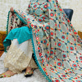 Aqua Chikan Kurti & Zari Mastani Sharara Pom Pom Dupatta Set