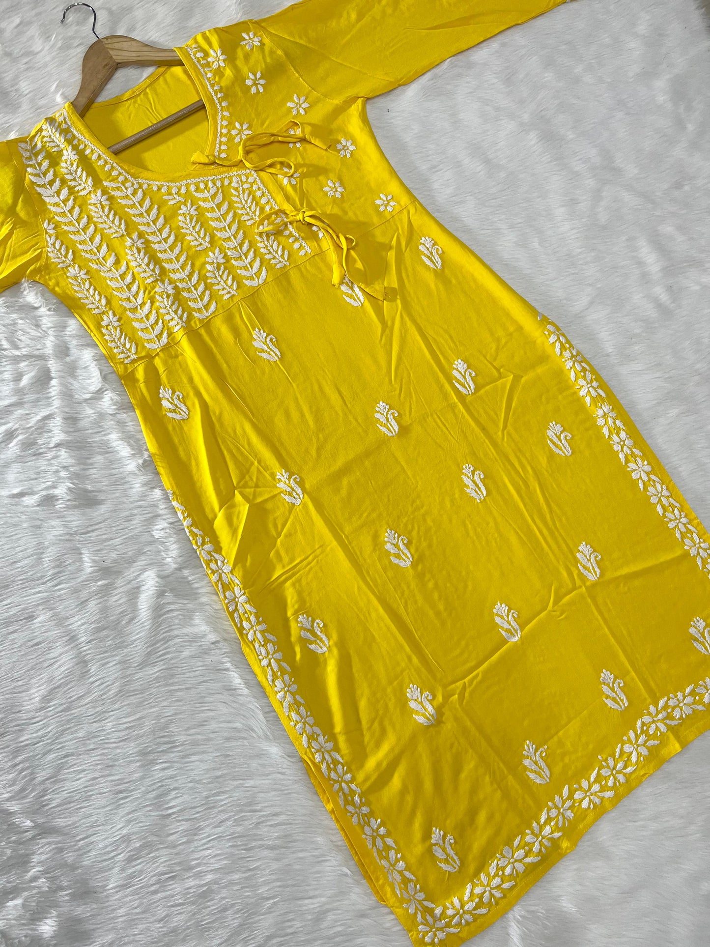 Yellow Chic Minimal Rayon Angarkha with Lycra Pants