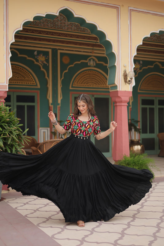 Black Navratri Wide Flared Dandiya Garba Gown