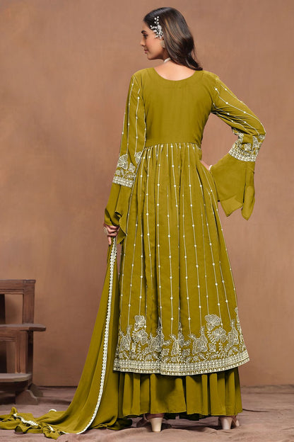 Green Elegant Party Wear Salwar Palazzo Kameez with Dupatta