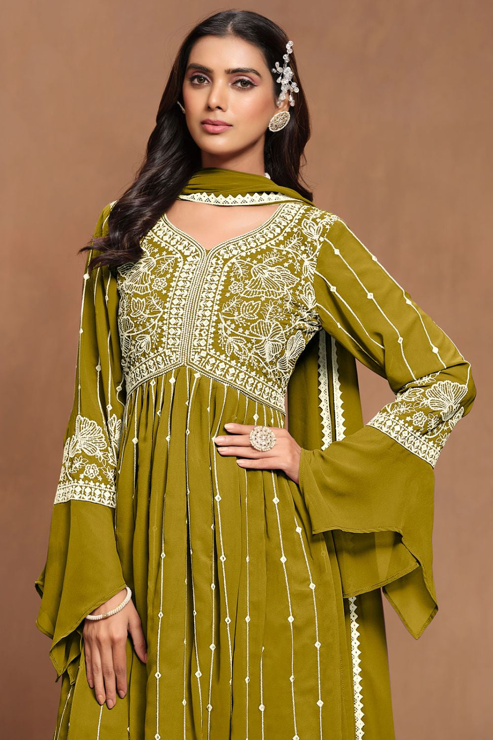 Green Elegant Party Wear Salwar Palazzo Kameez with Dupatta