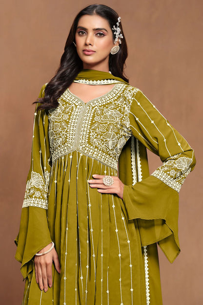 Green Elegant Party Wear Salwar Palazzo Kameez with Dupatta