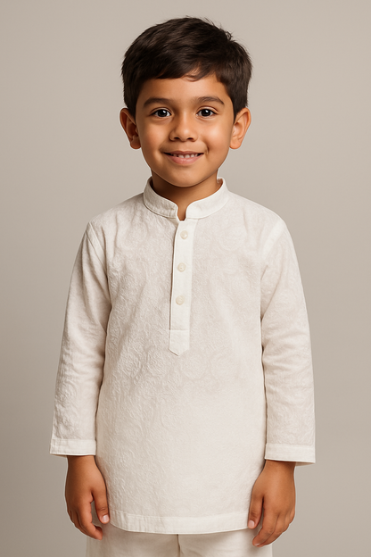 Classic White Boys Kurta Pyjama Set – Elegant Ethnic Wear (18 Months to 12 Years)