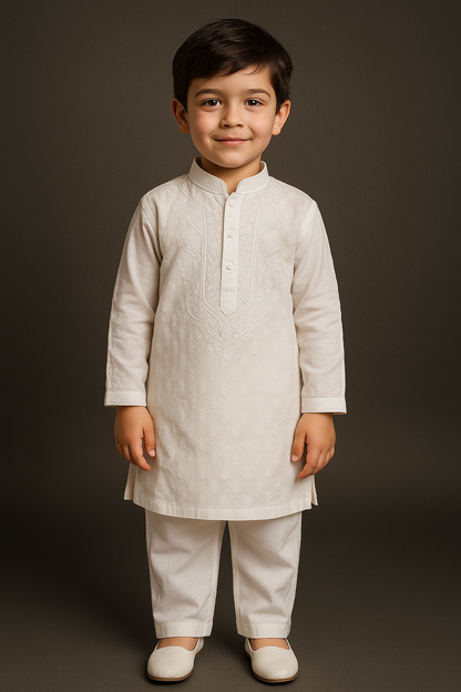 Classic White Boys Kurta Pyjama Set – Elegant Ethnic Wear (18 Months to 12 Years)