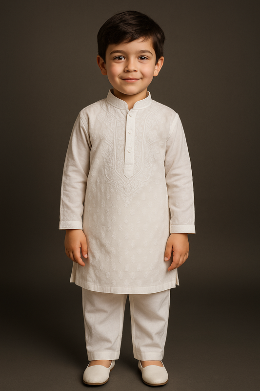 Classic White Boys Kurta Pyjama Set – Elegant Ethnic Wear (18 Months to 12 Years)