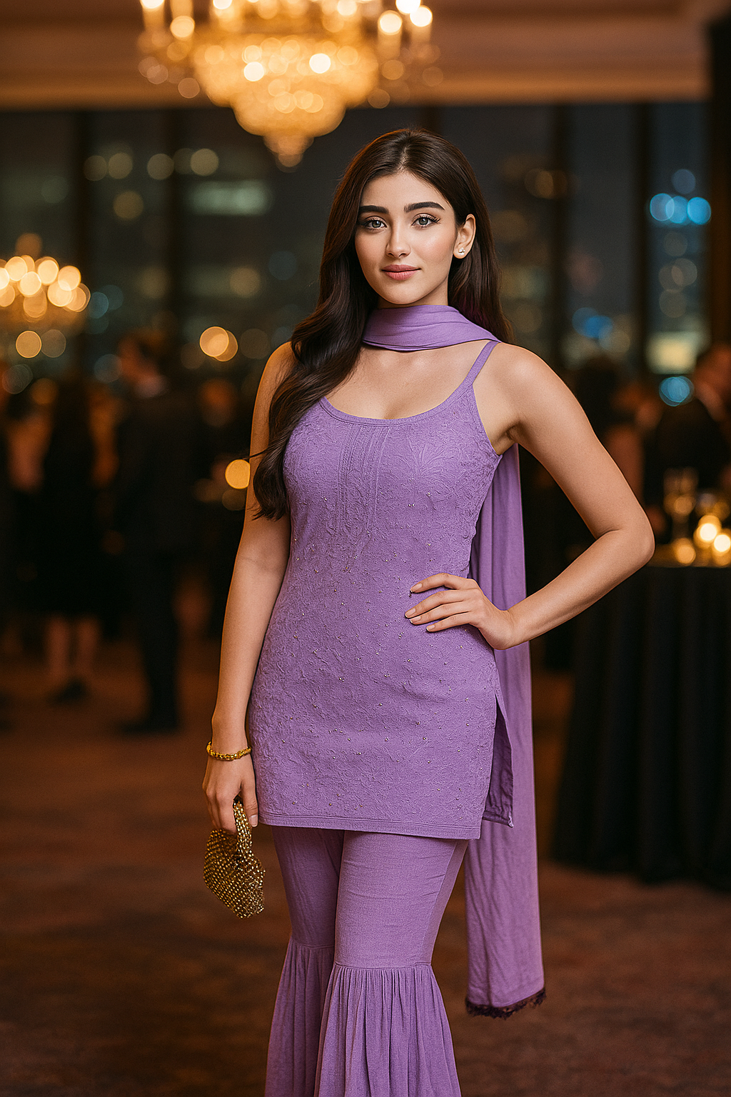 Lavendar Handcrafted Lucknow Chikankari Strappy Gharara Set (New)