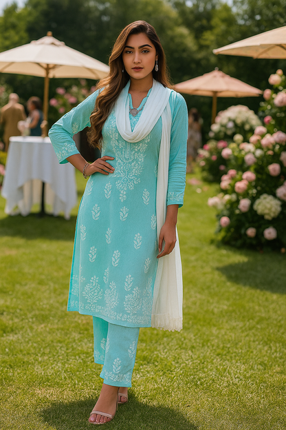 Aqua Blue Ethereal Chikankari Kurta Set