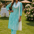 Aqua Blue Ethereal Chikankari Kurta Set