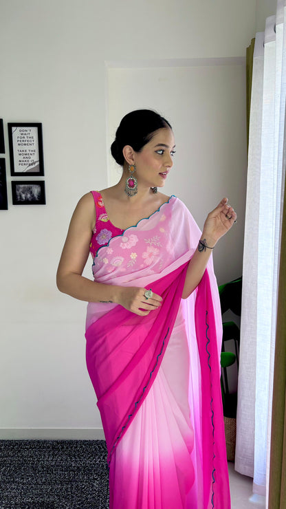 Pink Party Wear Fancy Dual Shaded Georgette Saree