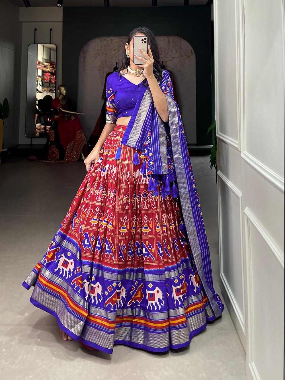 Purple Elegant Tussar Silk Navratri Garba Chaniya Choli with Patola Print