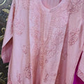 Rani Pink Lucknowi Chikankari Beautiful Premium Chanderi Resham Work Kurti