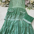 Green Color Vivid V Lace Chikankari Gharara 3-Piece Set