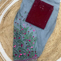 Grey and Wine color Beautiful Chikankari Sequins Kurti and Patiala Salwar Set