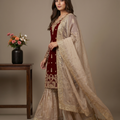 Elegant Designer Maroon Beige Readymade Salwar Suit